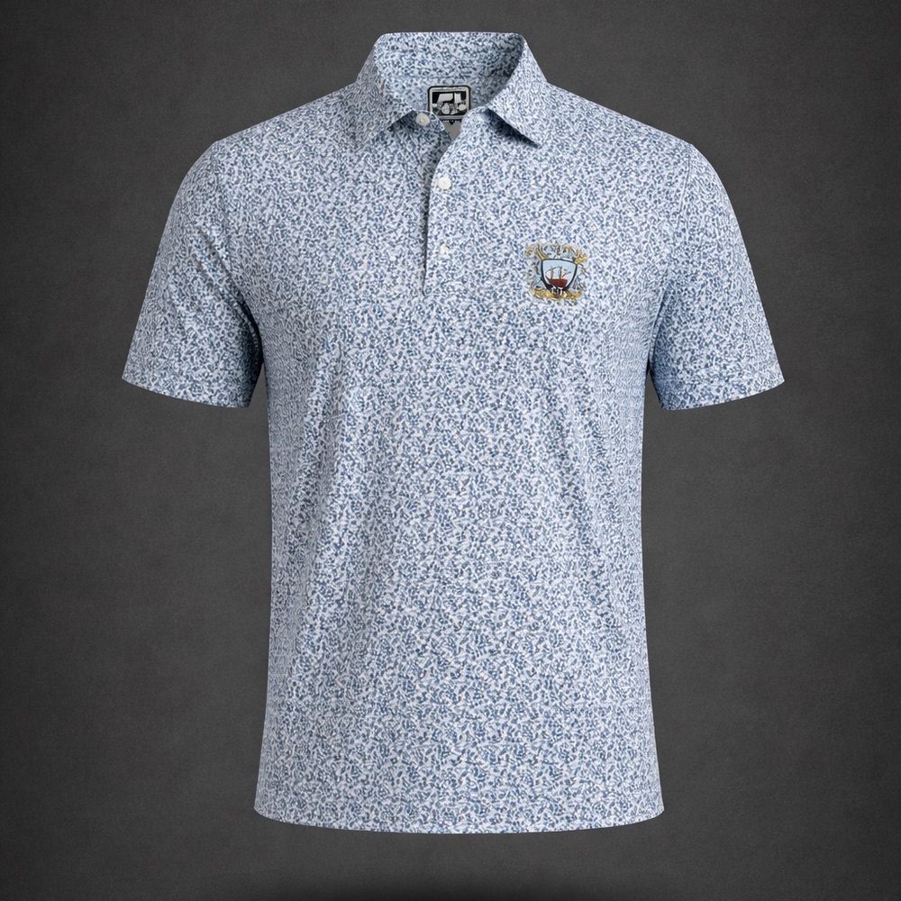 FootJoy Polo Shirt Mens Medium Blue Pattern Athletic Fit Golf Performance